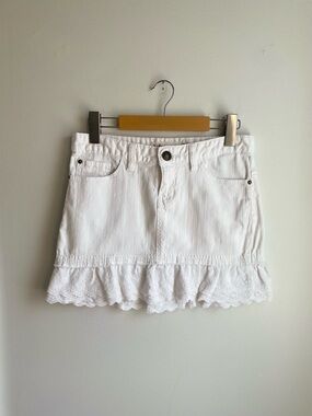 White Denim Mini Skirt with Eyelet Ruffle size 26
